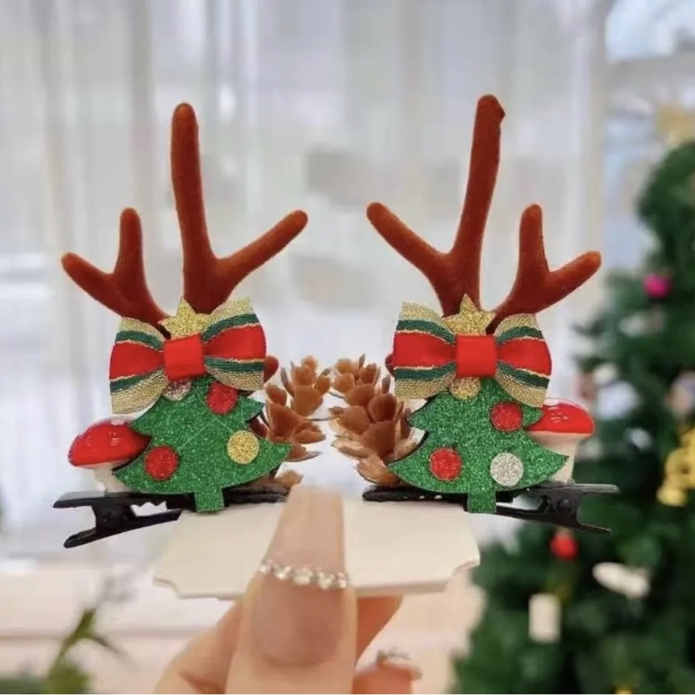 Mink Hair Clip Antler Christmas Decoration Clip Christmas Pair Clip